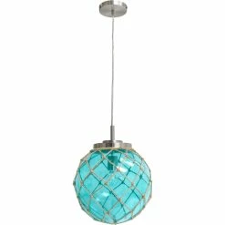 Deals ⭐ Elegant Designs Buoy Netted Brushed Nickel 12 In. Coastal Ocean Sea Glass Pendant 🛒
