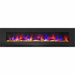 Outlet ⌛ Cambridge 78 In. Wall Mount Electric Fireplace In Black With Multi Color Flames 😍