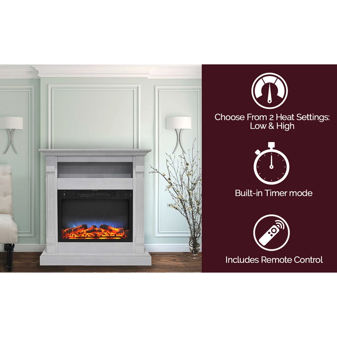 Best Pirce ๐งจ Cambridge Sienna 34 In. Electric Fireplace Multi Color LED Insert And White Mantel โ๏ธ - Image 2