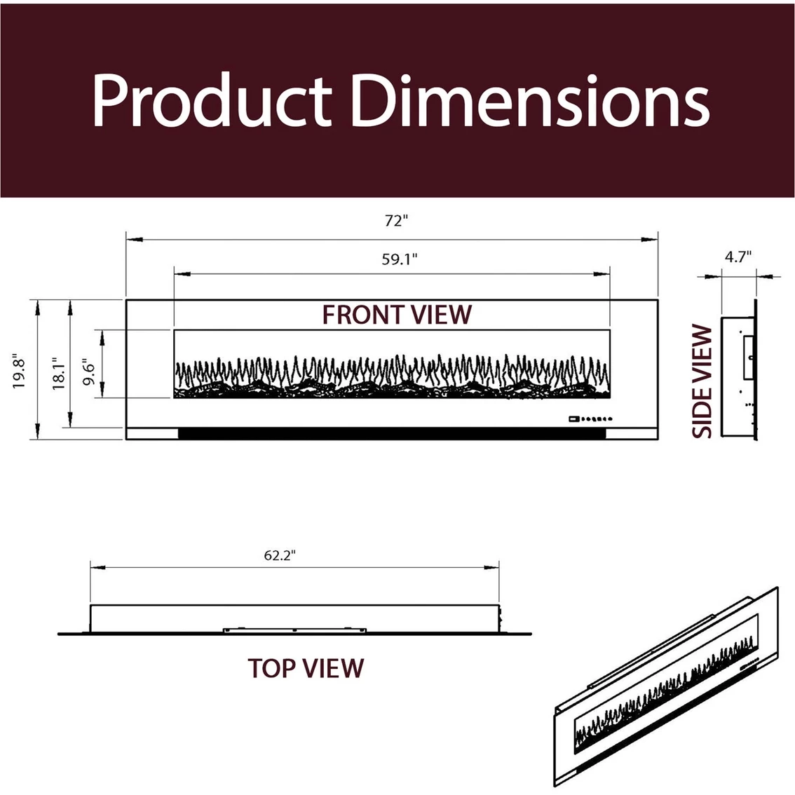 Cheapest 🔔 Cambridge 72 In. Wall Mount Electric Fireplace In Black With Multi Color Flames ❤️ - Image 3