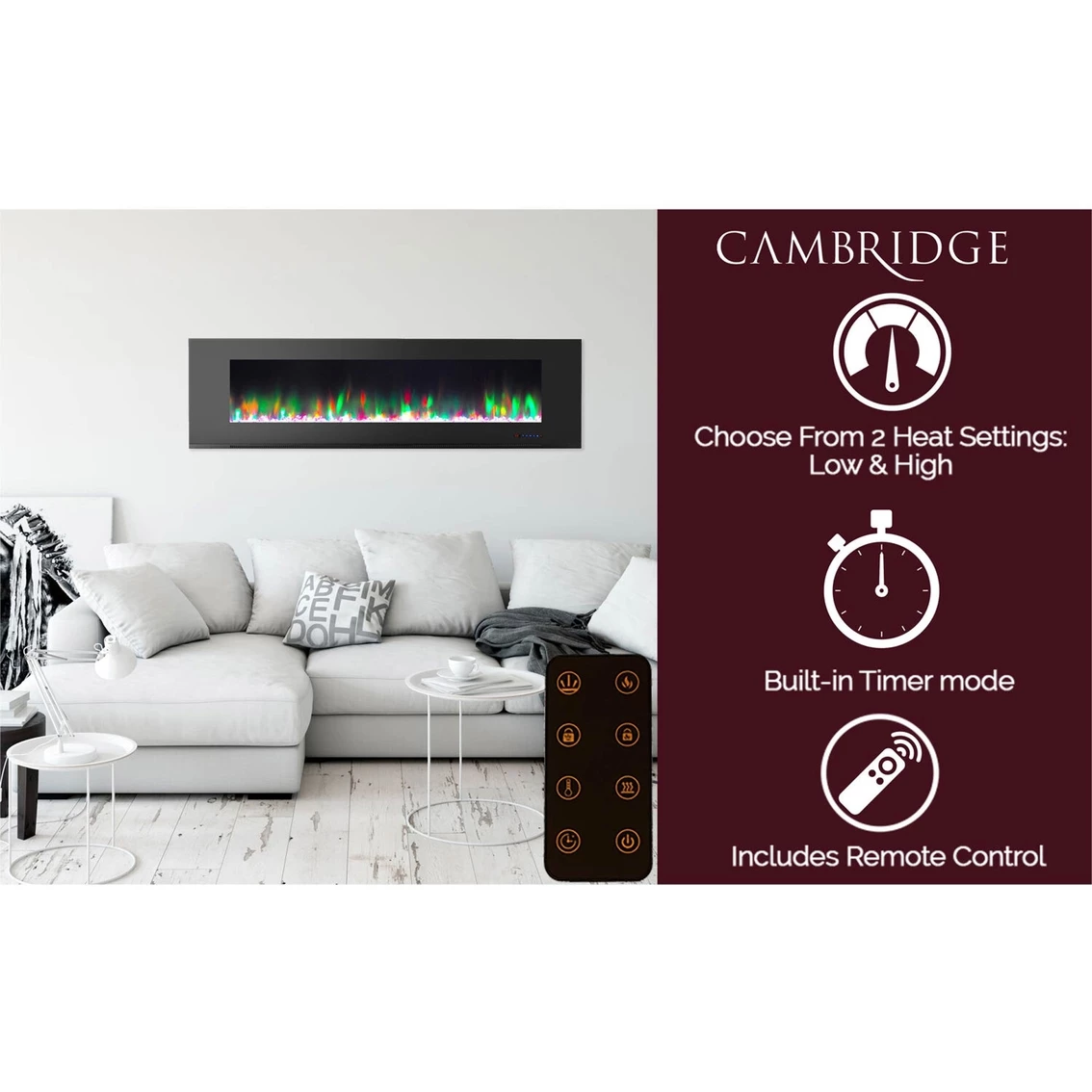 Cheapest 🔔 Cambridge 72 In. Wall Mount Electric Fireplace In Black With Multi Color Flames ❤️ - Image 4