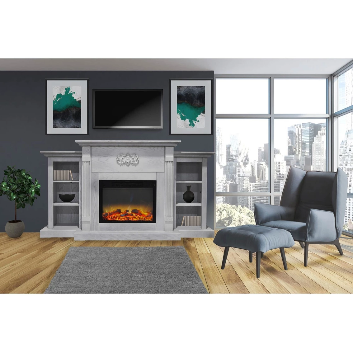 Best reviews of โ Cambridge Sanoma 72 In. Electric Fireplace In White With Built In Bookshelves ๐ - Image 5